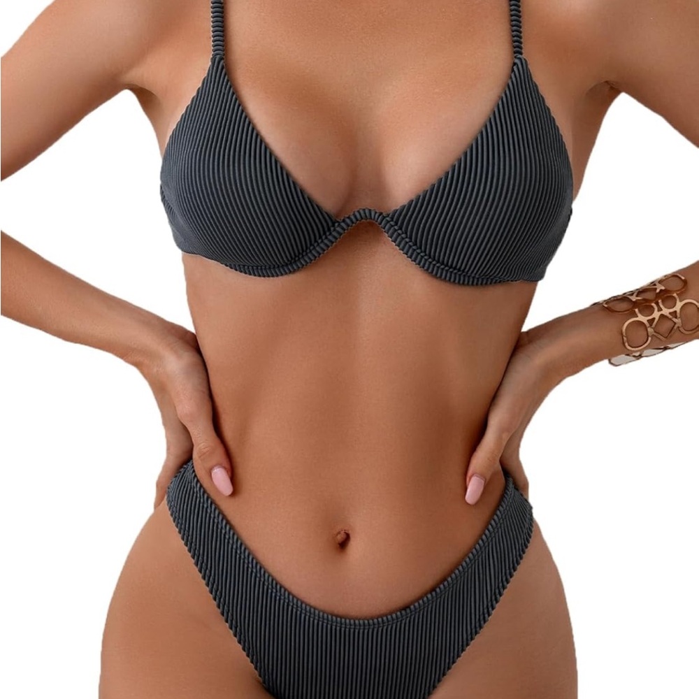 Women's Black Ribbed Bikini Set